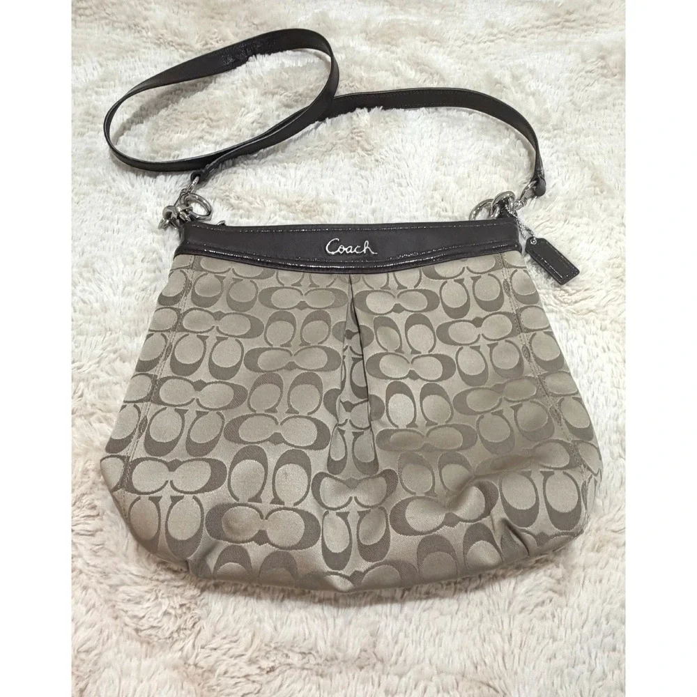 Y2K Coach Ashley Signature Hippie Crossbody Bag Mahogany Jacquard Purse F20111